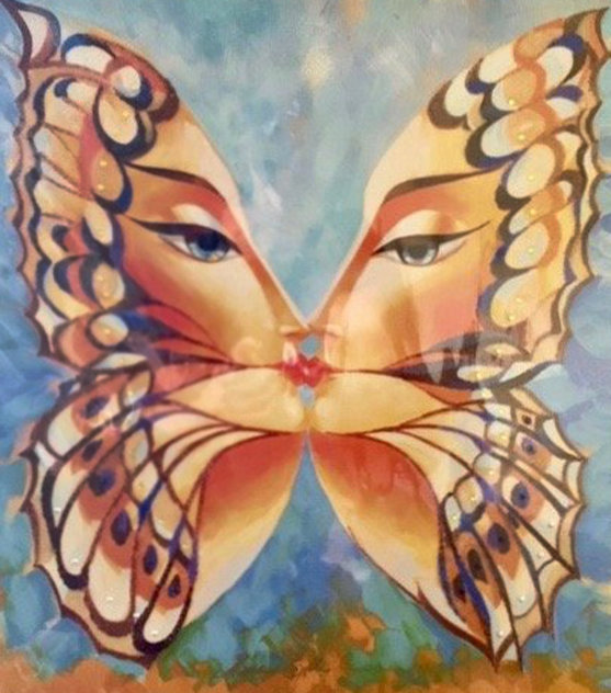 Butterfly Kiss III-Blue 2010 24x20 Embellished Limited Edition Print by Alina Eydel