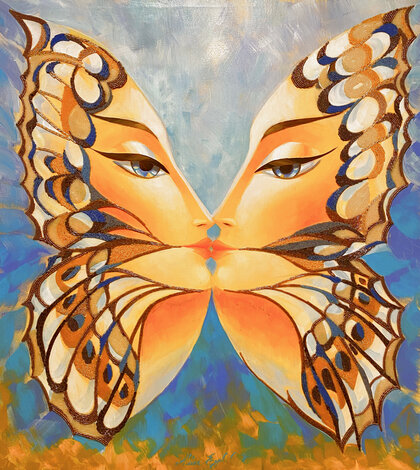 Butterfly Kiss 2010 36x32 - Signed Twice Original Painting - Alina Eydel