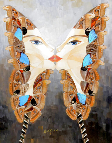 Butterfly Kiss: Atlas Attacus 2015 40x34 Mixed Media on Canvas - Huge - Signed Twice Original Painting - Alina Eydel