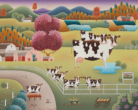 Cow Family 1991 26x34 Original Painting - Gisela Fabian