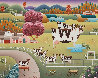 Cow Family 1991 26x34 Original Painting by Gisela Fabian - 0