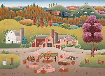 Hog Heaven 1993 24x30 Original Painting - Gisela Fabian Hog Heaven 1993 24x30 Original Painting - Gisela Fabian
