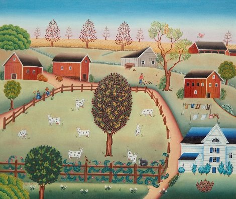 Breeding Farm 1982 28x32 Original Painting - Gisela Fabian