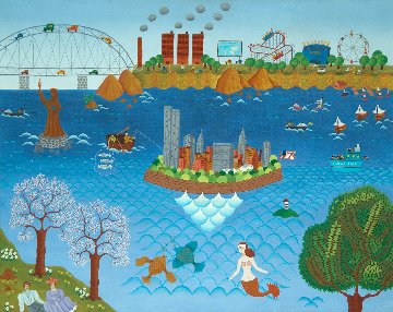 New York Fantasy 1978 30x36 Original Painting - Gisela Fabian New York Fantasy 1978 30x36 Original Painting - Gisela Fabian