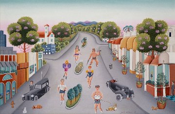Stars Jogging on Rodeo Drive 1989 26x36 Original Painting - Gisela Fabian Stars Jogging on Rodeo Drive 1989 26x36 Original Painting - Gisela Fabian