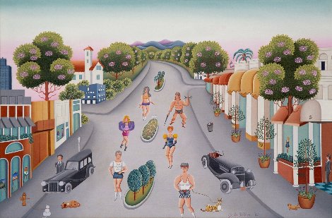 Stars Jogging on Rodeo Drive 1989 26x36 - Hollywood, California - Painting Original Painting - Gisela Fabian