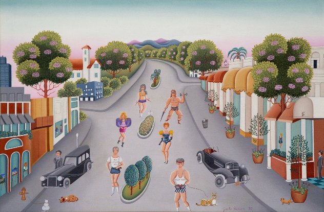 Stars Jogging on Rodeo Drive 1989 26x36 - Hollywood, California - Painting Original Painting by Gisela Fabian