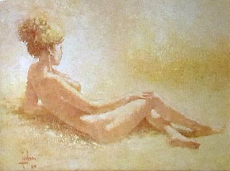 Nue Blonde 1980 23x28 Original Painting - Louis Fabien