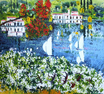 Saló Sul Lago Di Garda 1985 40x36 Super Huge Original Painting - Athos Faccincani Saló Sul Lago Di Garda 1985 40x36 Super Huge Original Painting - Athos Faccincani