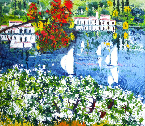 Saló Sul Lago Di Garda 1985 40x36 Original Painting - Athos Faccincani