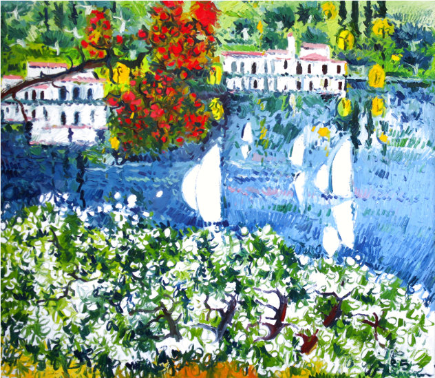 Saló Sul Lago Di Garda 1985 40x36 Original Painting by Athos Faccincani