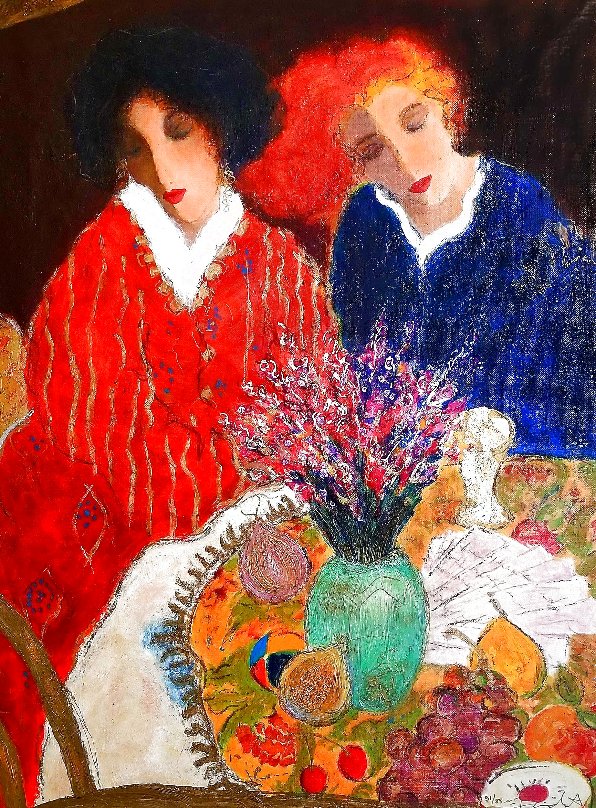 Bright Colors 1993 Embellished Serigraph on Canvas 25x19 by Roy Fairchild-Woodard  - For Sale on Art Brokerage