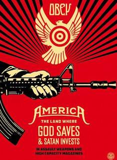God Saves and Satan Invests  AP 2013 Limited Edition Print - Shepard Fairey 