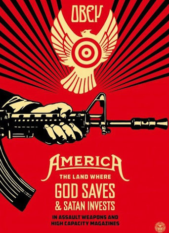 God Saves and Satan Invests  AP 2013 Limited Edition Print - Shepard Fairey