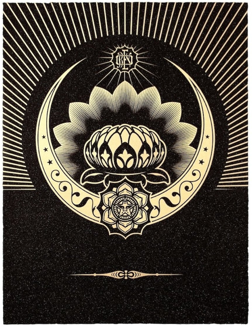 Obey Lotus Crescent (Black/Gold) 2013 Limited Edition Print by Shepard Fairey Obey Lotus Crescent (Black/Gold) 2013 Limited Edition Print by Shepard Fairey
