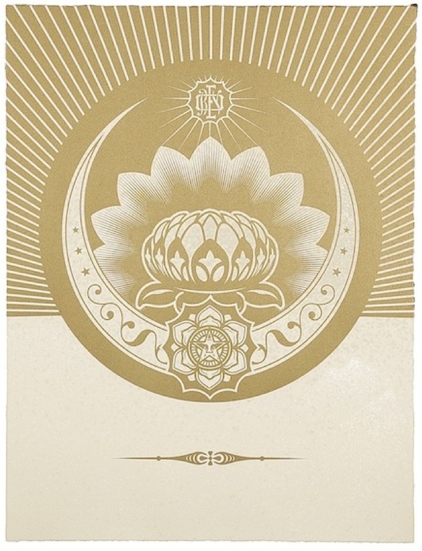 Obey Lotus Crescent (White/Gold) 2013 Limited Edition Print by Shepard Fairey Obey Lotus Crescent (White/Gold) 2013 Limited Edition Print by Shepard Fairey