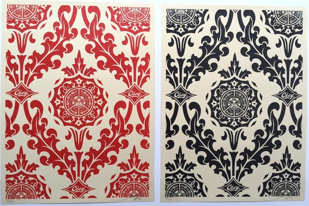 Parlor Pattern Cream, Red And Black 2010 Limited Edition Print by Shepard Fairey 