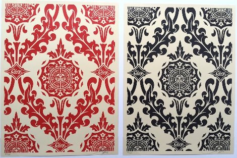Parlor Pattern Cream, Red And Black 2010 Limited Edition Print - Shepard Fairey