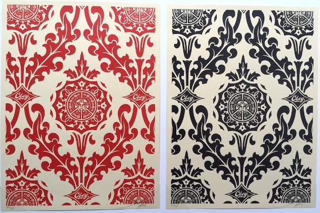 Parlor Pattern Cream, Red And Black 2010 Limited Edition Print by Shepard Fairey