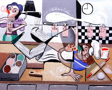 Pizza Break 2009 24x30 Original Painting - Anthony Falbo Pizza Break 2009 24x30 Original Painting - Anthony Falbo