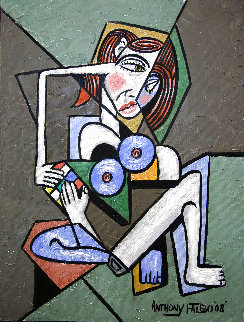 Nude Woman With Rubik's Cube 2008 24x18 Original Painting - Anthony Falbo Nude Woman With Rubik's Cube 2008 24x18 Original Painting - Anthony Falbo