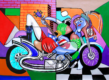 Motorcycle Mama, Play Me a Song 2015 51x38 Huge Original Painting - Anthony Falbo Motorcycle Mama, Play Me a Song 2015 51x38 Huge Original Painting - Anthony Falbo