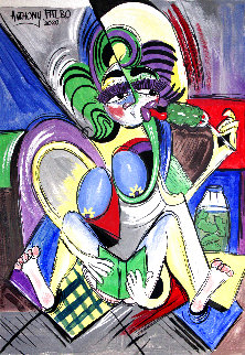 Nude Vegan Woman With Fake Eyelashes And a Pickle 2020 24x18 Original Painting - Anthony Falbo Nude Vegan Woman With Fake Eyelashes And a Pickle 2020 24x18 Original Painting - Anthony Falbo