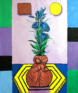Blue Roses in a Hand Painted Vase 2017 51x42 Original Painting - Anthony Falbo