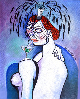 Martine And a Black Feathered Hat 2010 30x24 Original Painting - Anthony Falbo