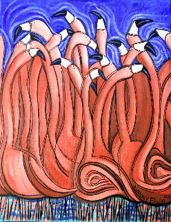 Dancing Flamingos 2021 24x20 Original Painting - Anthony Falbo