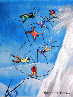 Snow Skiers with No GPS 2021 24x18 Original Painting - Anthony Falbo