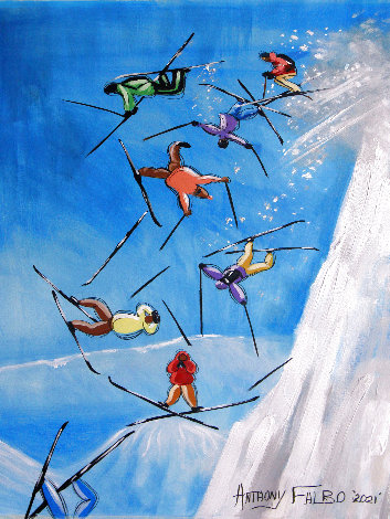 Snow Skiers with No GPS 2021 24x18 Original Painting - Anthony Falbo