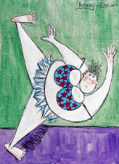 Retired Ballerina Stretching 2019 20x12 Works on Paper (not prints) by Anthony Falbo