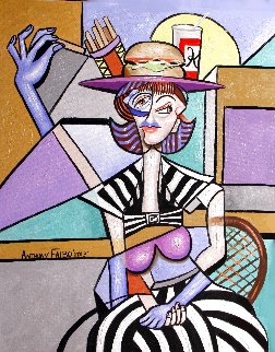 Lady With a Lunch Hat 2013 30x24 Original Painting - Anthony Falbo