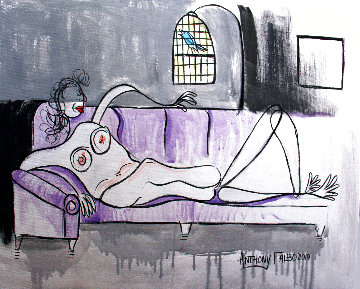 Nude Woman With Bird 2019 18x24 Original Painting - Anthony Falbo Nude Woman With Bird 2019 18x24 Original Painting - Anthony Falbo