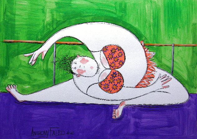 Retired Ballerina Doing Floor Stretches 2020 18x24 Original Painting by Anthony Falbo