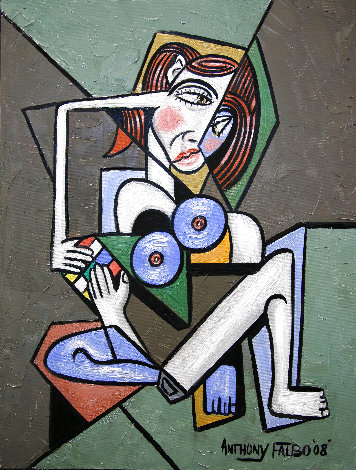 Nude Woman with Rubiks Cube 2008 24x18 Original Painting - Anthony Falbo