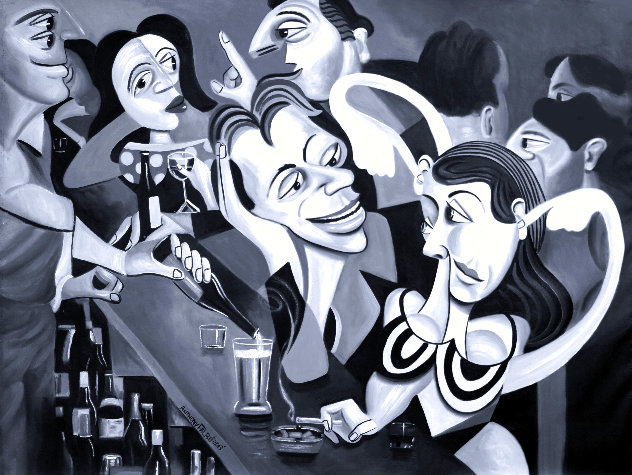 Talking Sweet Nothings at the Bar 2013 38x52 - Huge Original Painting by Anthony Falbo