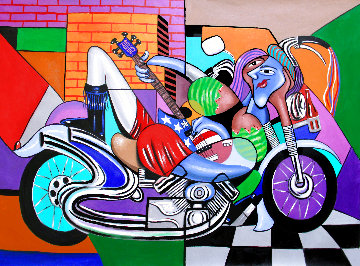 Motorcycle Mama 2 Play Me a Song 2016 38x51 - Huge Original Painting - Anthony Falbo