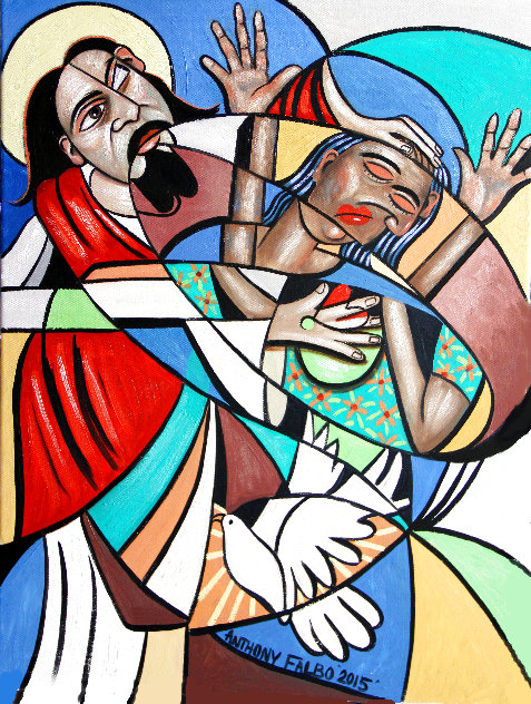 Jesus Heals the Broken Hearted 2015 24x18 Original Painting by Anthony Falbo