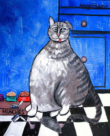 My Fat Cat on Medical Catnip 2016 30x24 Original Painting - Anthony Falbo