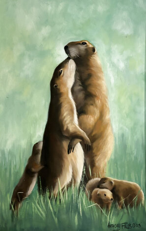 Prairie Dog Love 2005 23x17 -  Oil on Board Original Painting - Anthony Falbo