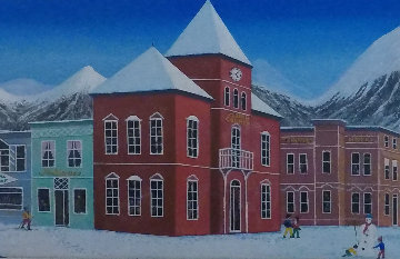 Aspen Village 2004 21x45 Huge Original Painting - Fanch Ledan Aspen Village 2004 21x45 Huge Original Painting - Fanch Ledan