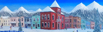 Aspen Village 2004 21x45 - Huge - Colorado Original Painting - Fanch Ledan