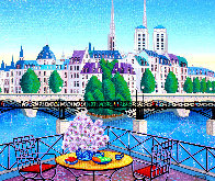 Paris Pont Des Arts 2001 Embellished  (Notre Dame) Limited Edition Print by Fanch Ledan - 0
