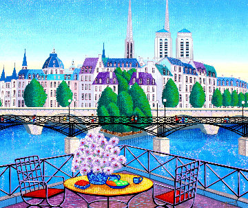 Paris Pont Des Arts 2001 Embellished (Notre Dame) Limited Edition Print - Fanch Ledan Paris Pont Des Arts 2001 Embellished (Notre Dame) Limited Edition Print - Fanch Ledan