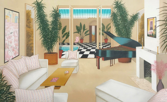 Patio with Grand Piano 1991 - Huge Limited Edition Print by Fanch Ledan