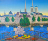 Paris Pont Des Arts 2001 - Framed Embellished Giclee on Canvas - France - Limited Edition Print by Fanch Ledan - 2