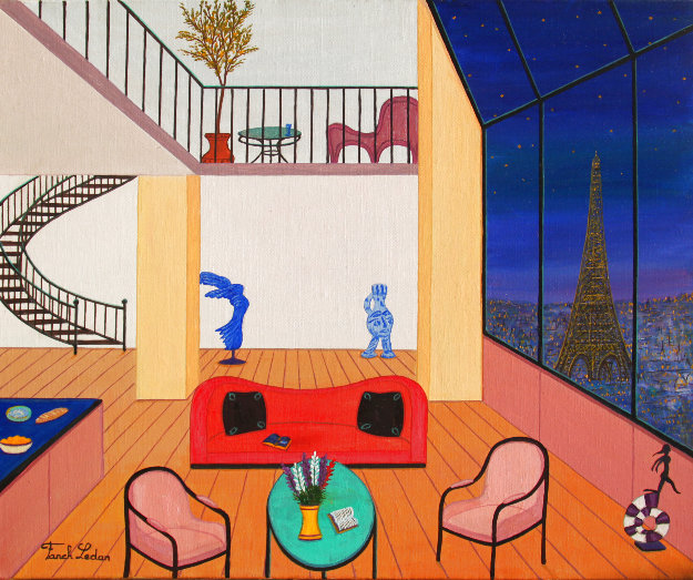 Duplex in Paris 2018 15x18 Original Painting - Fanch Ledan