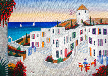 Village in Cyclades 2020 15x22 Original Painting - Fanch Ledan Village in Cyclades 2020 15x22 Original Painting - Fanch Ledan